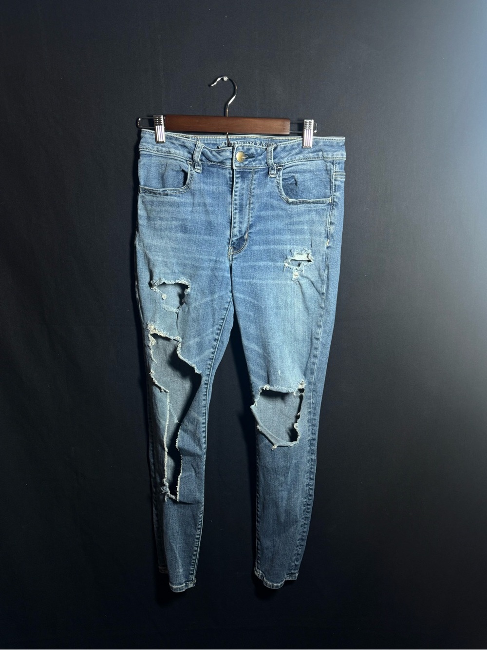 American Eagle Outfitters Ripped Skinny Jeans - Light Blue Denim